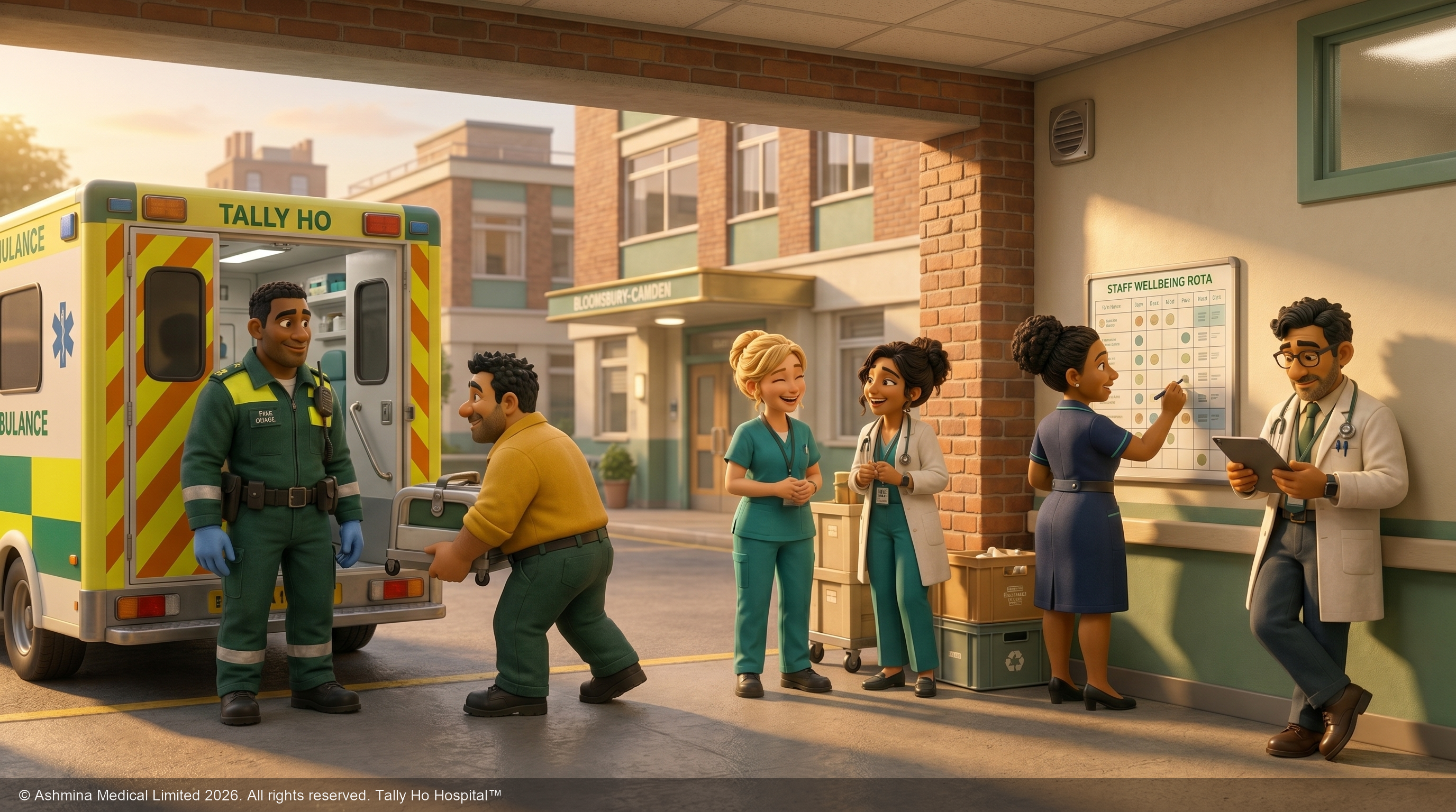 Tally Ho staff relaxing by the ambulance bay after a shift