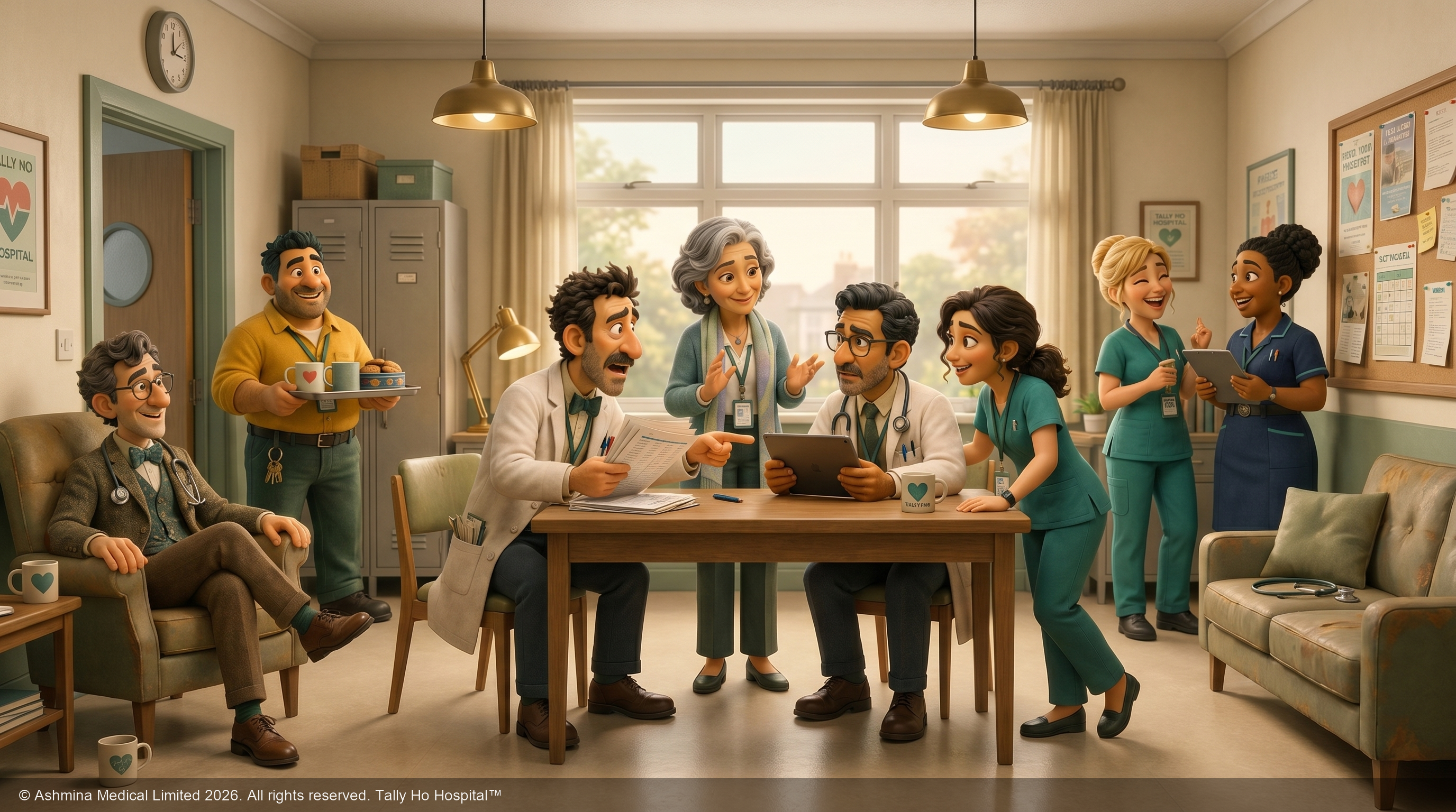 Tally Ho staff taking tea in the doctors' mess