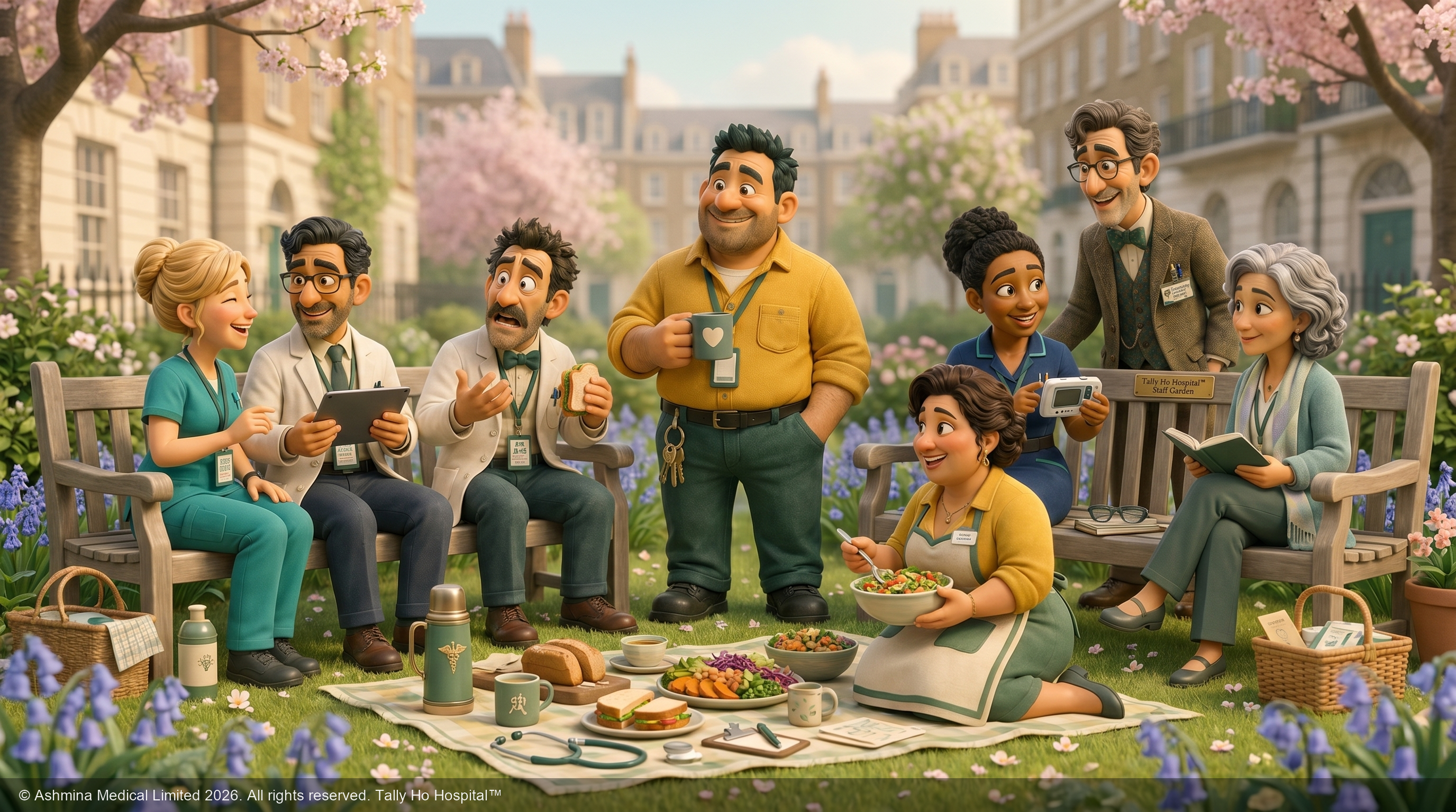 Tally Ho staff enjoying a spring garden picnic
