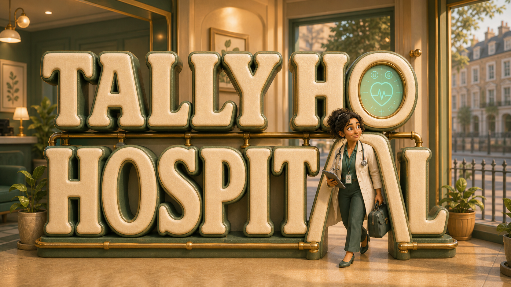 Dr Zahra Future stepping through Tally Ho Hospital letters with modern clinical technology